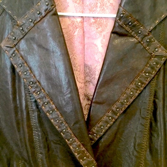 Derimod Brownish Burgundy Shiny Lamb Leather Blazer jacket metal Spikes US M - Picture 13 of 16